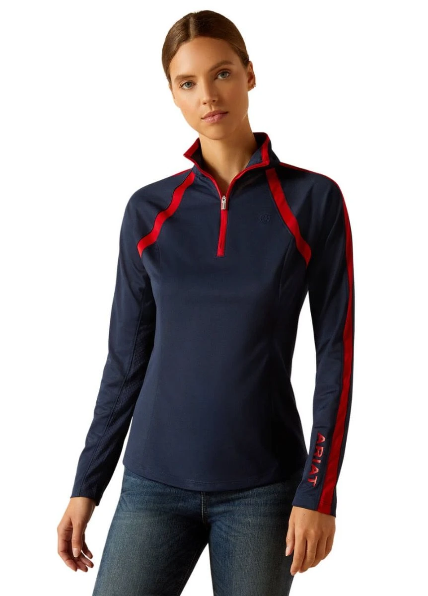 Ariat Sunstopper 3.0 1/4 Zip Baselayer - Navy/Red 3 Ariat Sunstopper 3.0 1/4 Zip Baselayer - Navy/Red