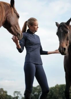 Ariat Sunstopper 3.0 1/4 Zip Baselayer - Navy Dot -Throstlenest Saddlery Shop ariat sunstopper baselayer navydot 3rdy