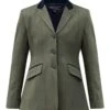 Equetech Junior Bellingham Deluxe Stretch Tweed Riding Jacket - Green -Throstlenest Saddlery Shop equetech jnr bellingham green 1rdy