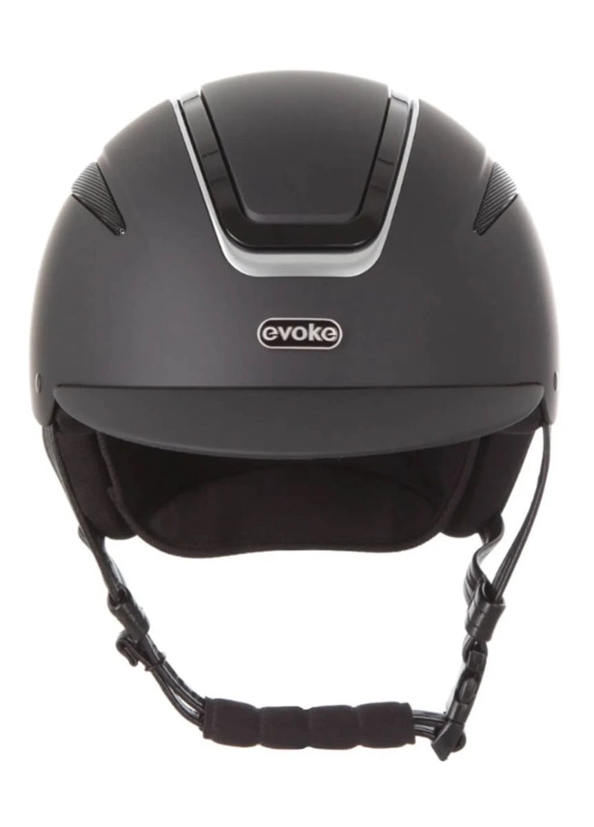 Evoke Callisto Classic Peak Riding Hat - Black/Silver 4 Evoke Callisto Classic Peak Riding Hat - Black/Silver - Image 2