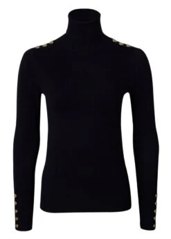 Holland Cooper Buttoned Knit Roll Neck- Black -Throstlenest Saddlery Shop hc button knit black 3rdy