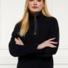 Holland Cooper Country Fleece 1/2 Zip - Black -Throstlenest Saddlery Shop hc half zip black 1rdy