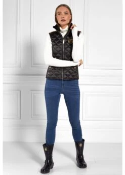 Holland Cooper Diamond Quilt Classic Gilet - Khaki -Throstlenest Saddlery Shop hcgiletkhaki3rdy