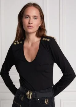 Holland Cooper Long Sleeve Vee Neck Tee - Black