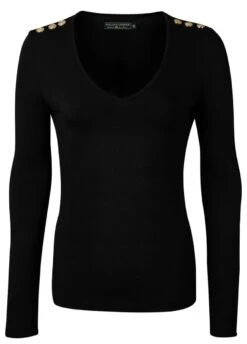 Holland Cooper Long Sleeve Vee Neck Tee - Black -Throstlenest Saddlery Shop hcveeblackrdy