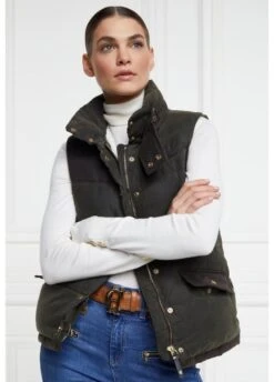 Holland Cooper Aviator Padded Gilet - Dark Olive