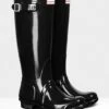 Hunter Womens Original Tall Gloss Wellington Boots - Black 2 Hunter Womens Original Tall Gloss Wellington Boots - Black -Throstlenest Saddlery Shop huntertallblackgloss1rdy
