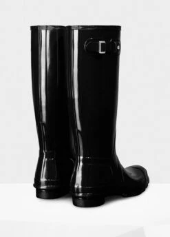 Hunter Womens Original Tall Gloss Wellington Boots - Black -Throstlenest Saddlery Shop huntertallblackgloss3rdy