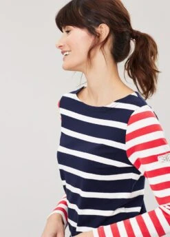 Joules Womens Harbour Jersey Top - Navy Cream Stripe -Throstlenest Saddlery Shop joules harbour navycreamstripe3