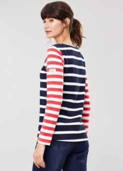 Joules Womens Harbour Jersey Top - Navy Cream Stripe -Throstlenest Saddlery Shop joules harbour navycreamstripe4