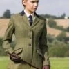 Equetech Ladies Launton Deluxe Tweed Riding Jacket - Green -Throstlenest Saddlery Shop laj5