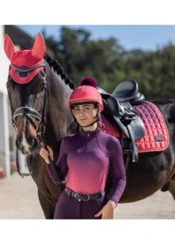 LeMieux Spectrum Fly Hood - Aubergine/Papaya -Throstlenest Saddlery Shop lemieux spectrum papaya 1rdy