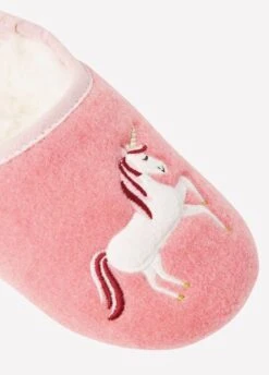 Joules Junior Slippet Felt Mule Slippers - Pink Unicorn -Throstlenest Saddlery Shop pinkunicorn2 1
